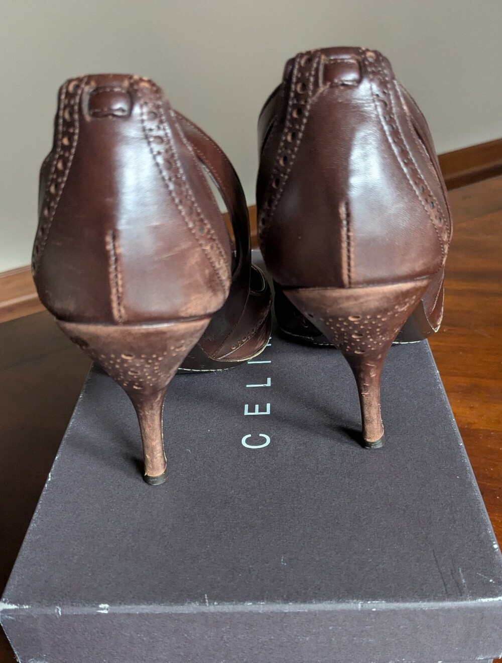 Celine Brown Peep-Toe Heels - Picture 4 of 13